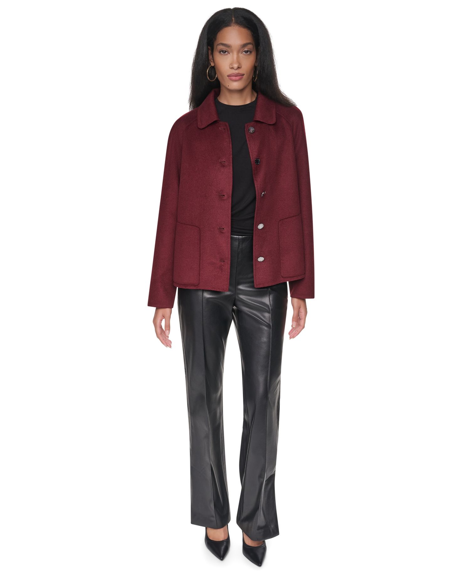 Women's Wool-Blend Button-Front Shirt Jacket