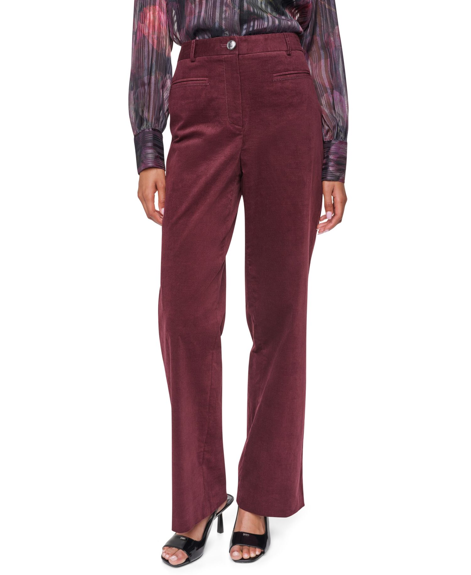 Women's Stretch High-Waisted Straight-Leg Corduroy Pants