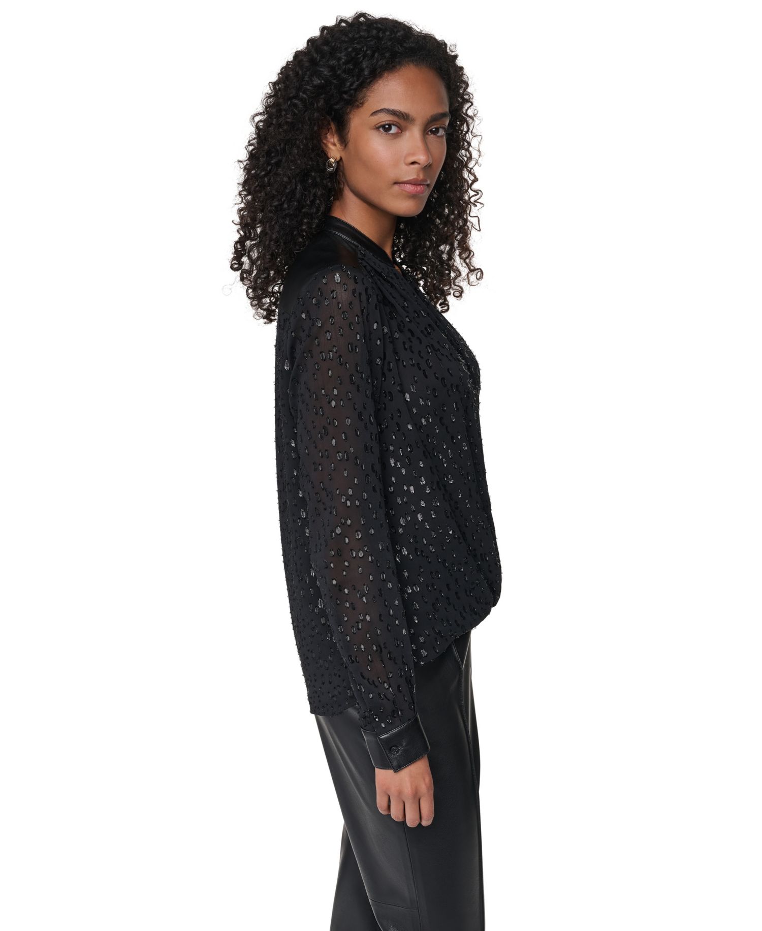 Women's Clip Dot Surplice V-Neck Long-Sleeve Blouse