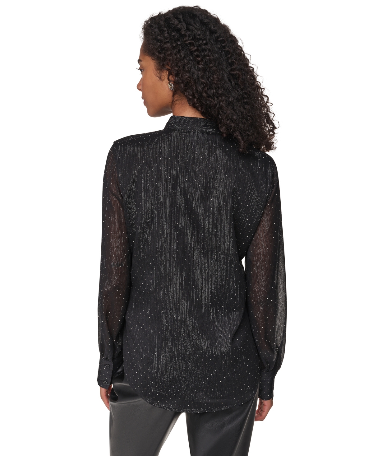 Dkny Women's Long-Sleeve Polka-Dot Tie-Neck Blouse