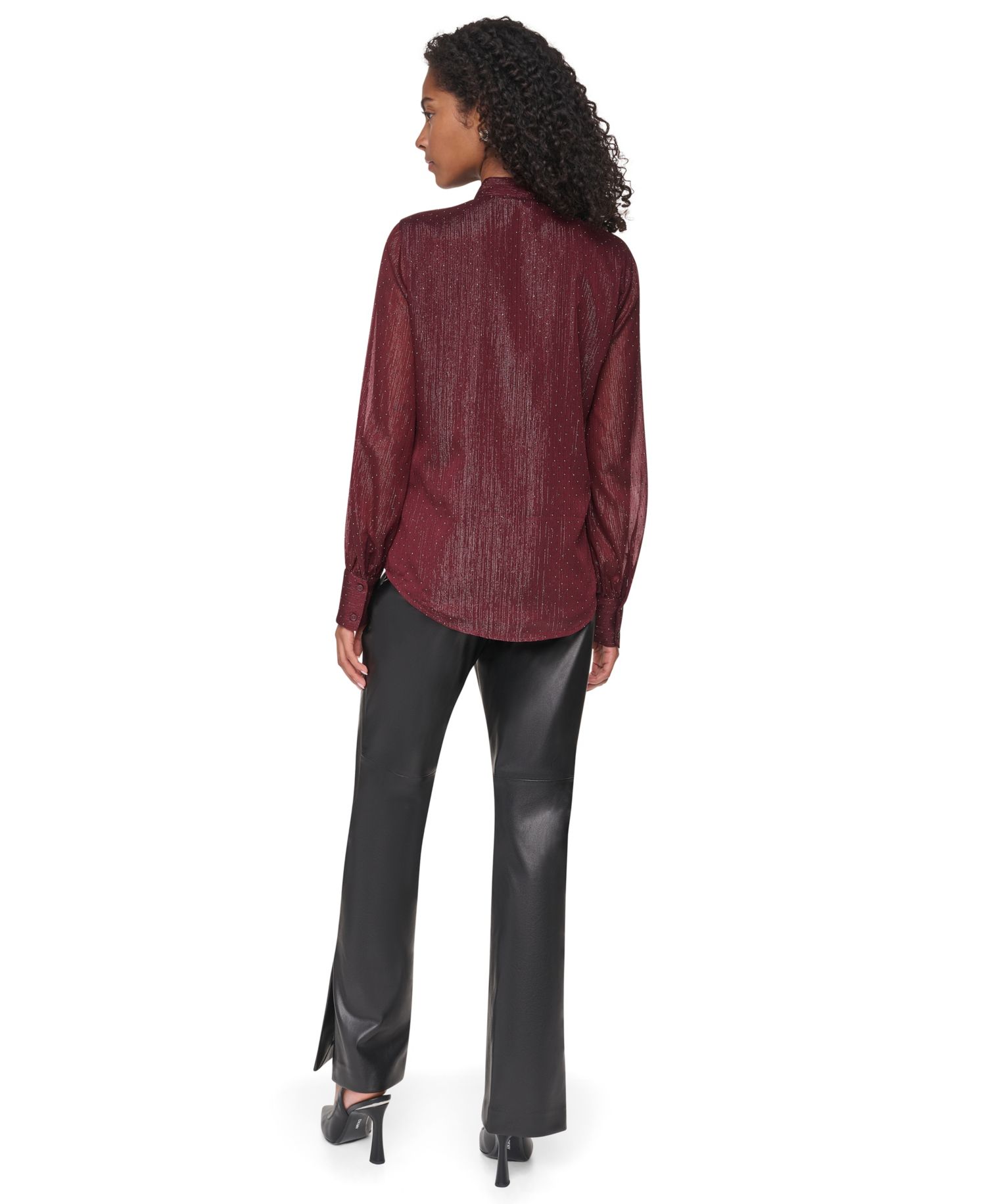 Petite Long-Sleeve Tie-Neck Button-Up Blouse