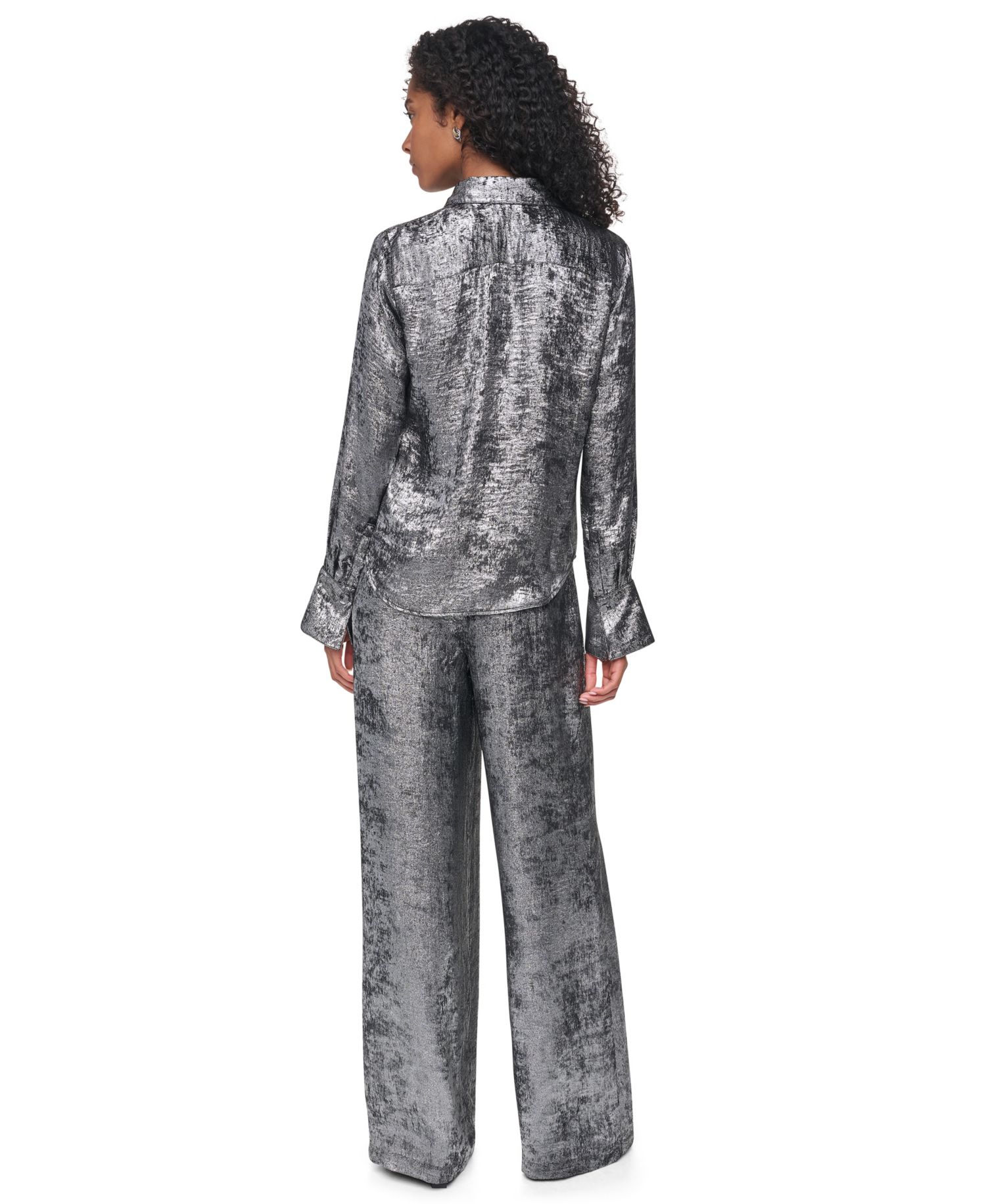 Women's Empire State Steel Long Long-Sleeve Collared Button-Front Blouse