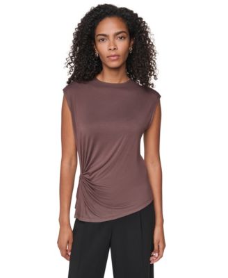 Women's Ruched Mock-Neck Fitted Tank Top
