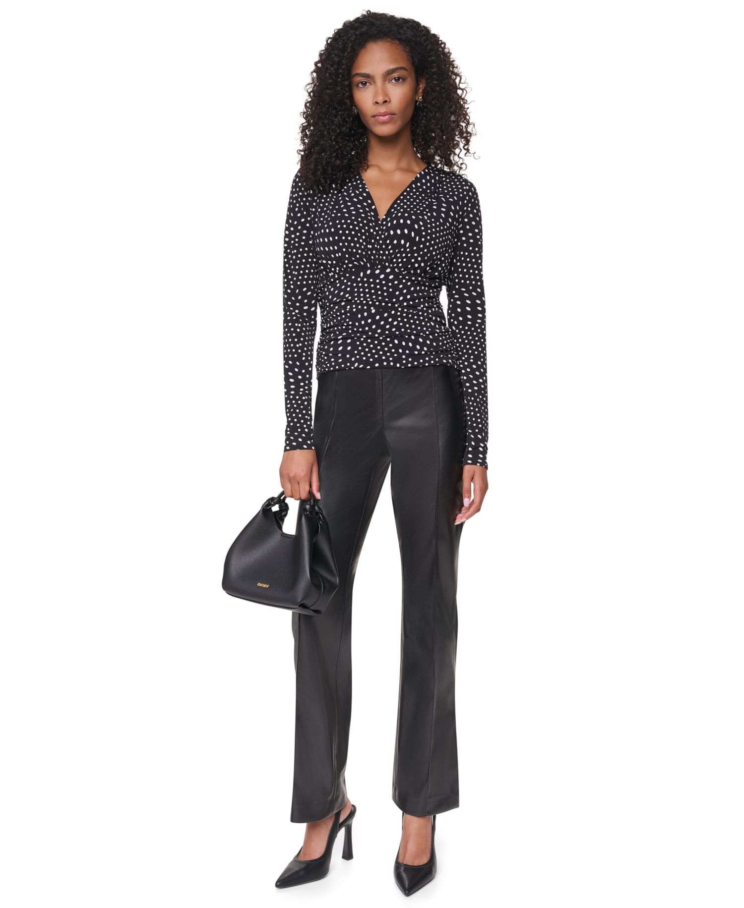Women's Long-Sleeve Polka-Dot V-Neck Blouse