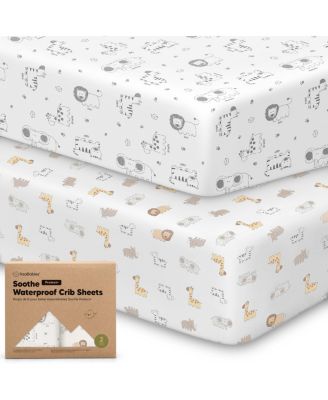 2pk Soothe Waterproof Fitted Crib Sheets for Girl, Boy, 100% Soft Cotton Crib Mattress Protector Sheet