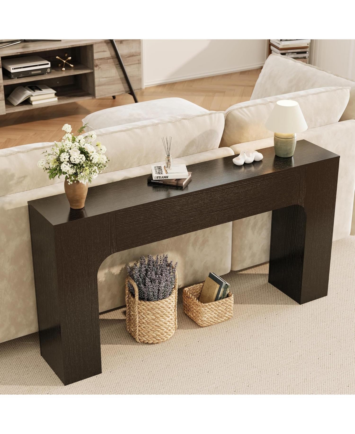 gaomon 63-Inch Console Table, Narrow Entryway Sofa Table, Black Wood Grain, Farmhouse Entry Table for Hallway, Foyer and Living Room