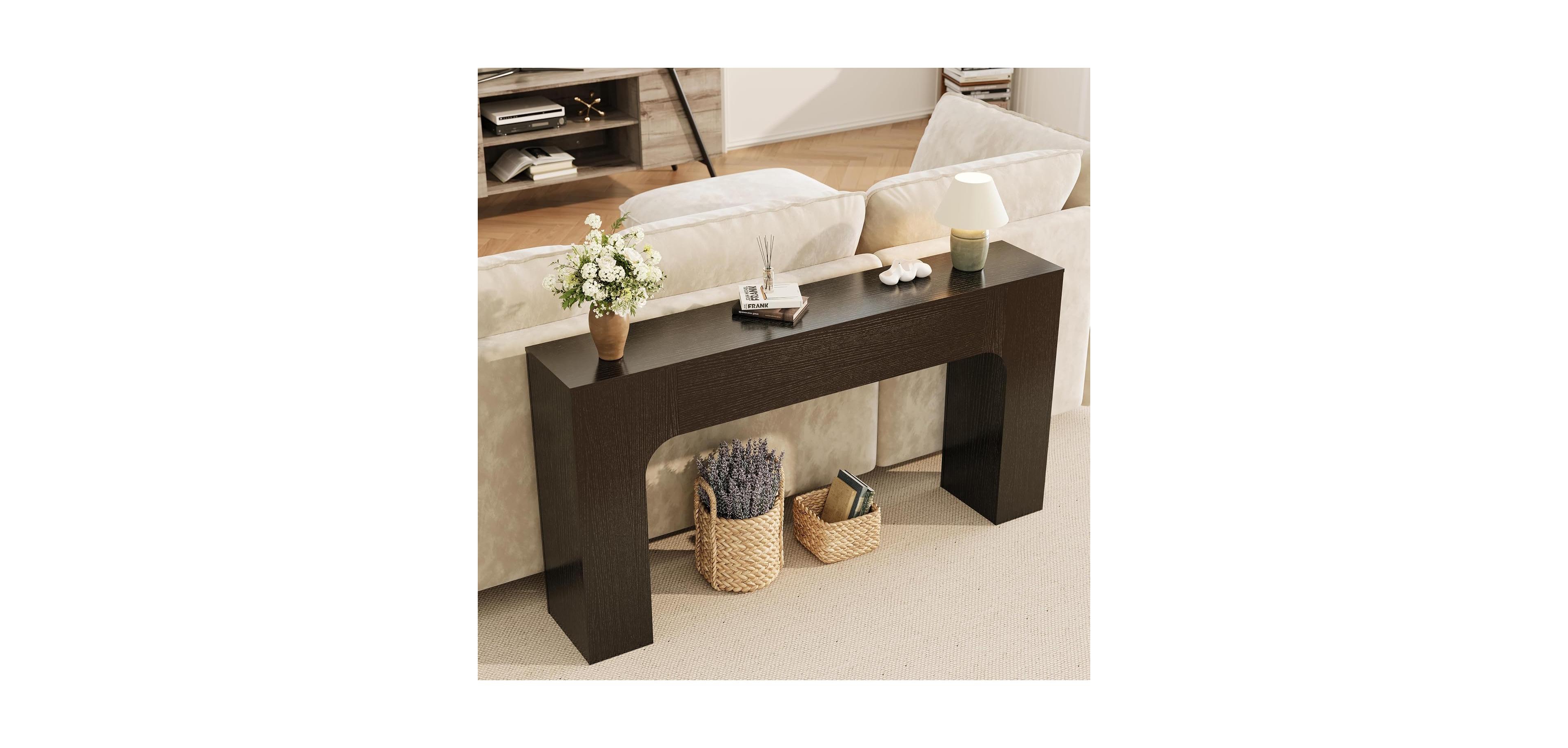 gaomon 63-Inch Console Table, Narrow Entryway Sofa Table, Black Wood Grain, Farmhouse Entry Table for Hallway, Foyer and Living Room