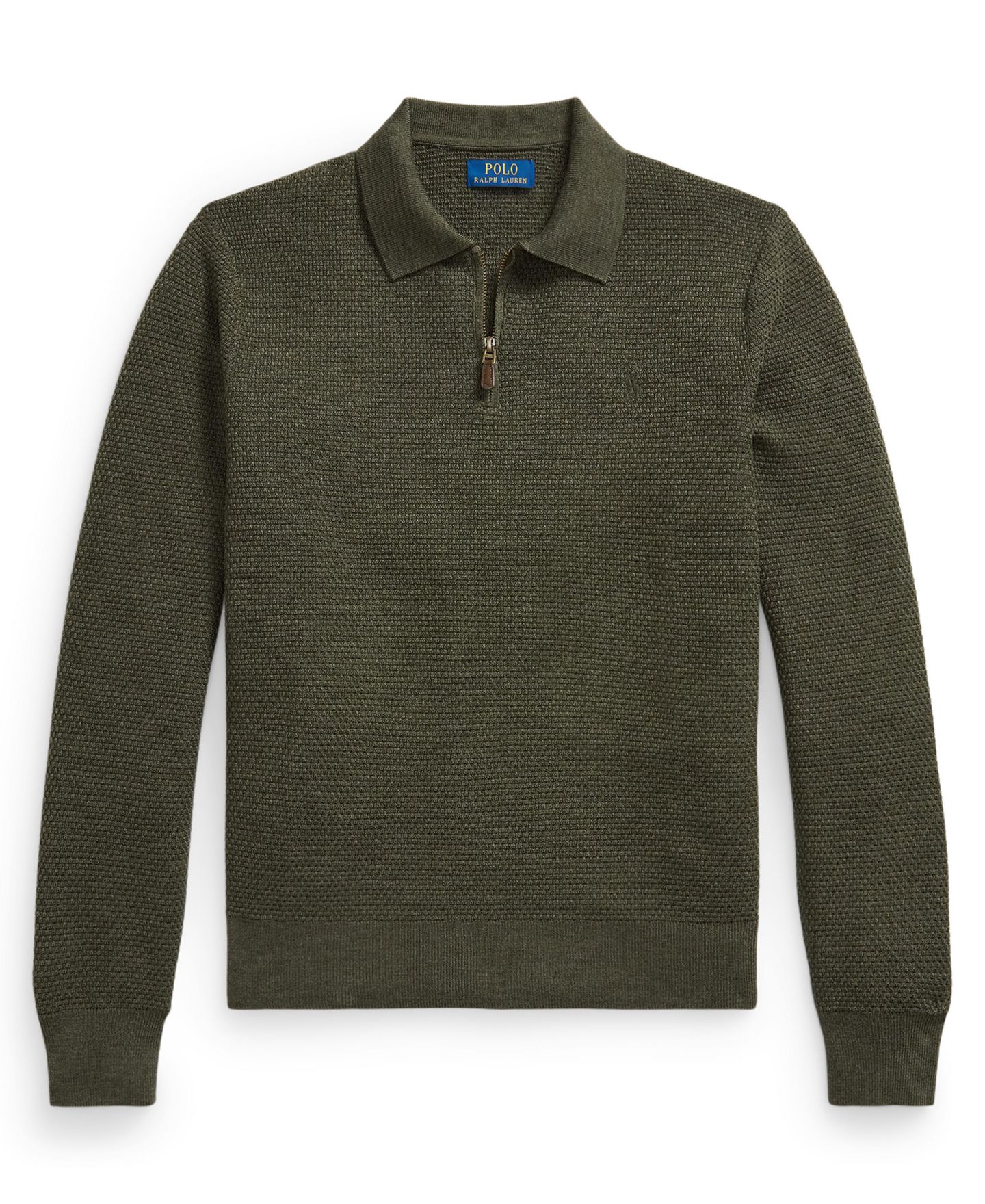 Мужской свитер Polo Ralph Lauren Quarter-Zip Polo-Collar Regular-Fit Wool, цвет: Оливковый меланжевый — фото 5