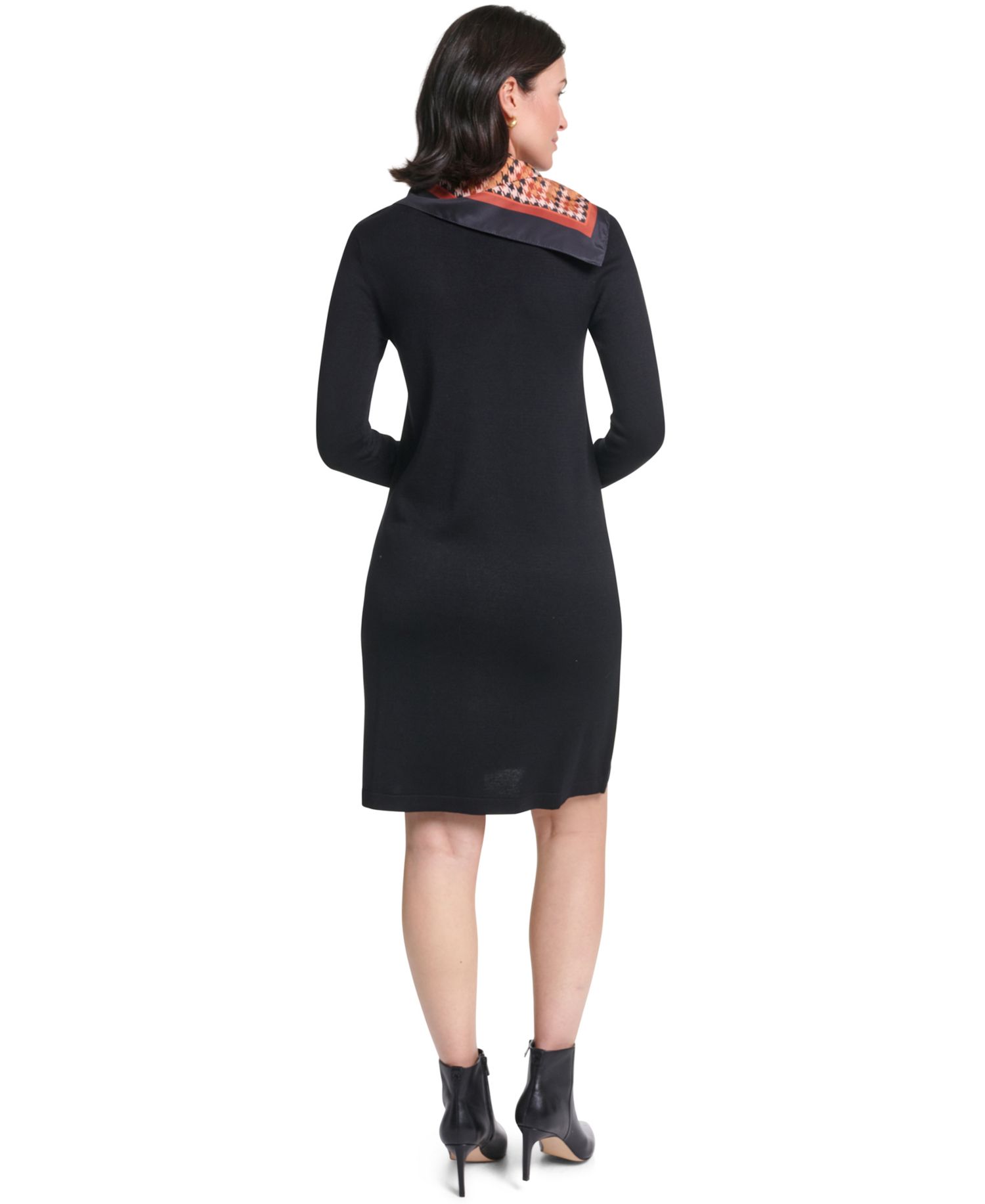 Women's Long-Sleeve Jewel-Neck Dress with Scarf