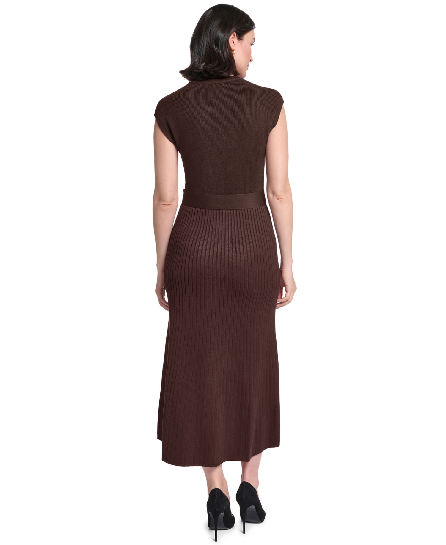 Petite Belted Midi Ribbed Dress