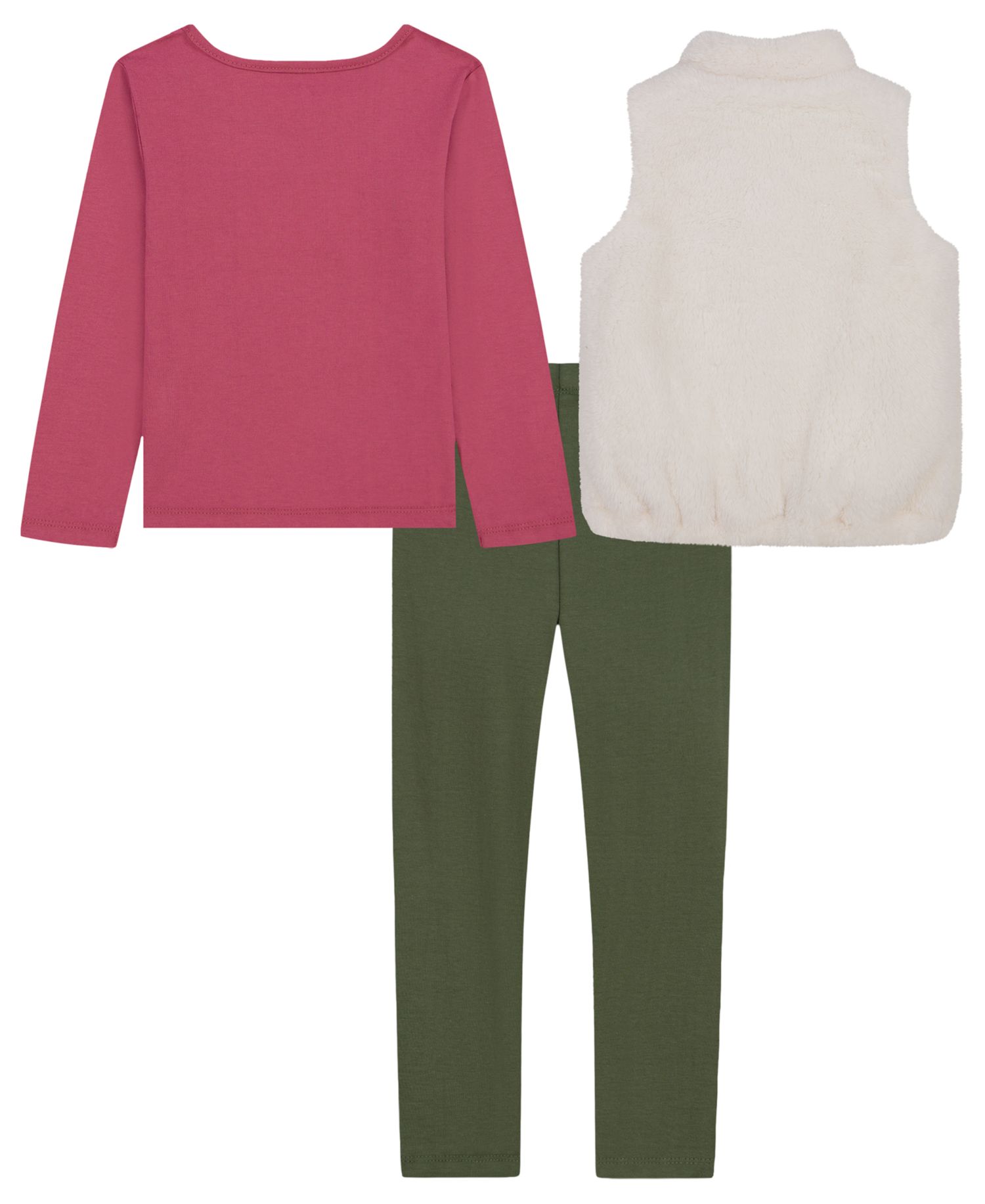 Girls' 2T-16 Long Sleeve Sherpa Embroidered Vest, T-Shirt and Leggings, 3-Piece Set