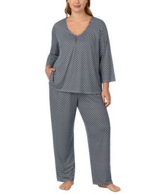 Plus Size V-Neck 3/4-Sleeve Top and Long Pants, 2-Piece Set