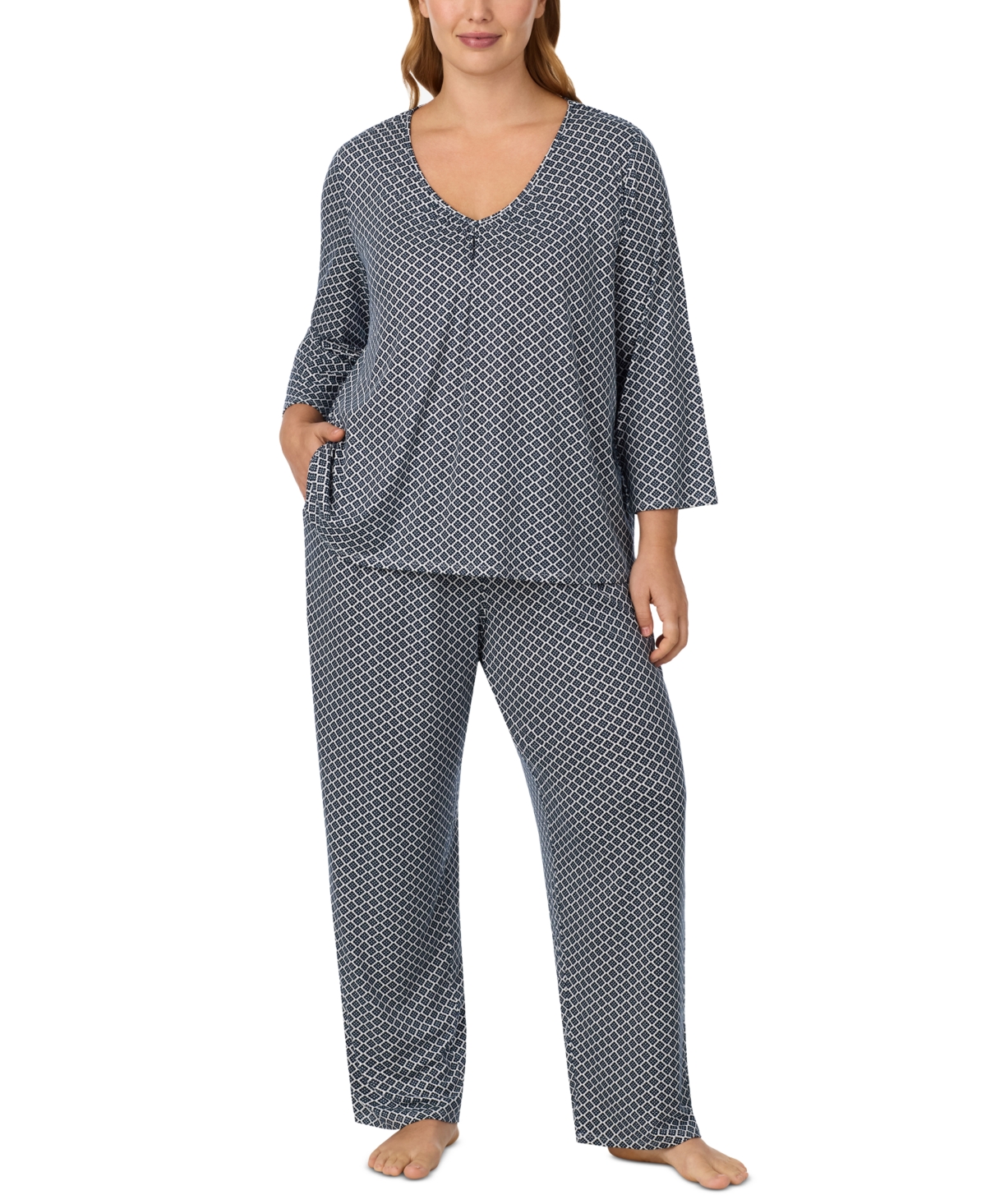 Ellen Tracy Plus V-Neck 3/4-Sleeve Top and Long Pants, 2-Piece Set