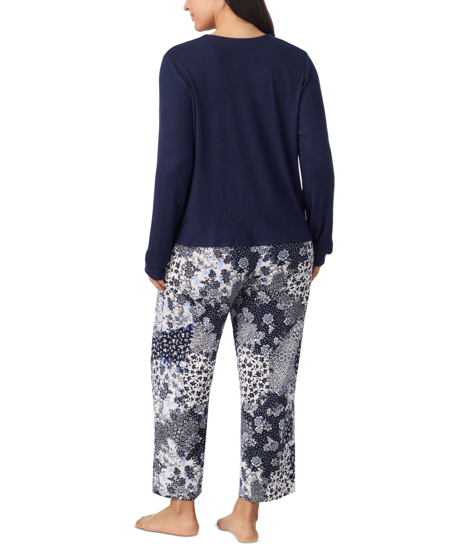 Women's Long-Sleeve Patchwork Floral Pajama Set, 2-Piece
