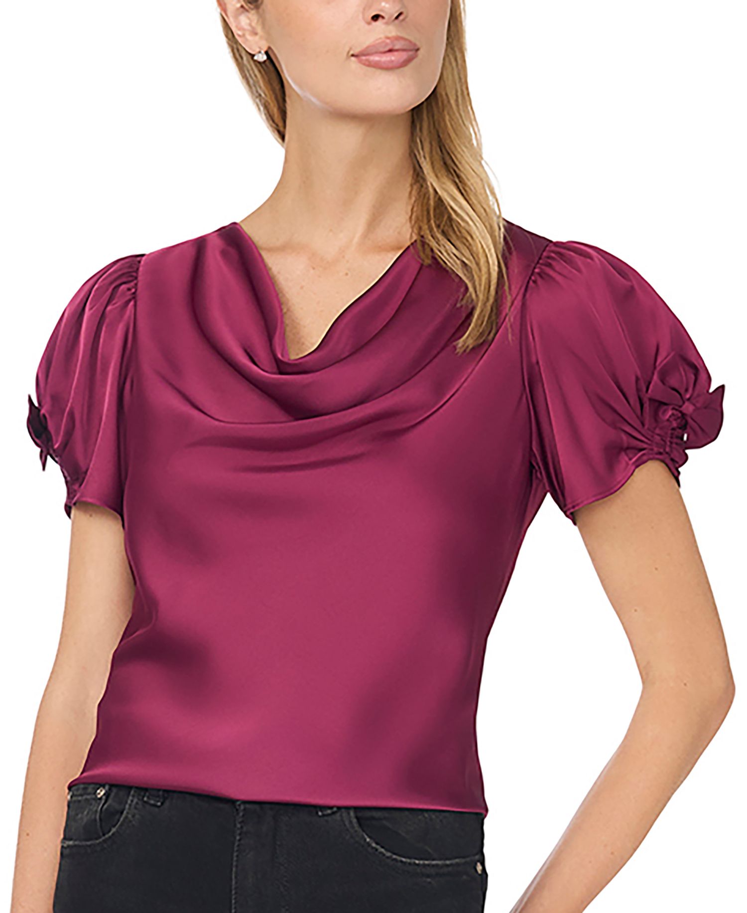 Women's Cowl Neck Bubble Short Sleeves Top