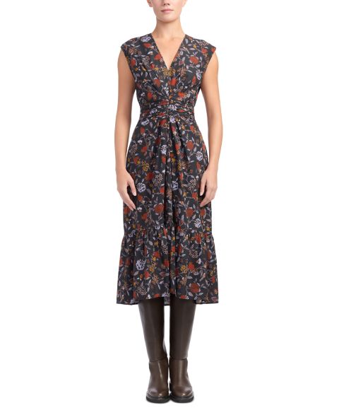 Женское платье Derek Lam 10 Crosby Eloria Floral A-Line V-Neck Midi, цвет: Синий