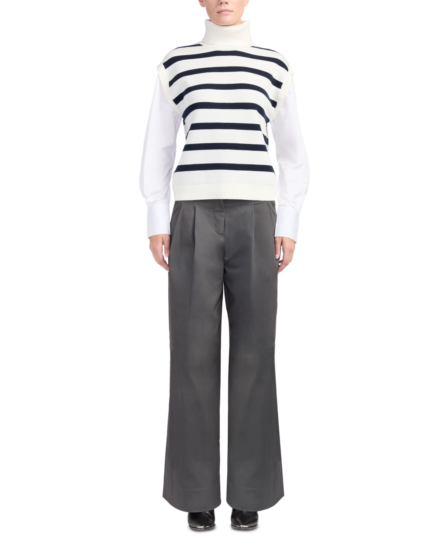 Women's Mixed-Media Turtleneck Striped Tunic