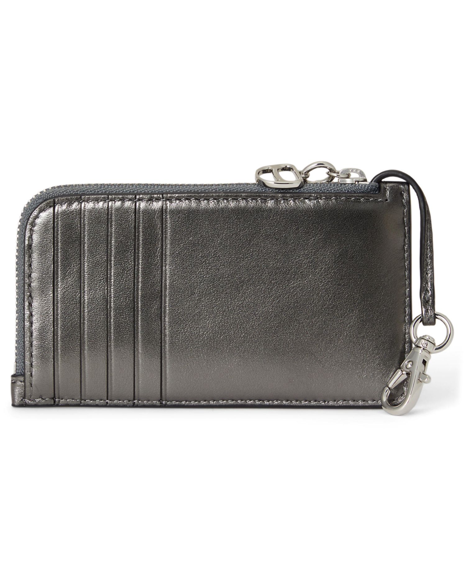 Metallic Leather L-Zip Card Case Wallet