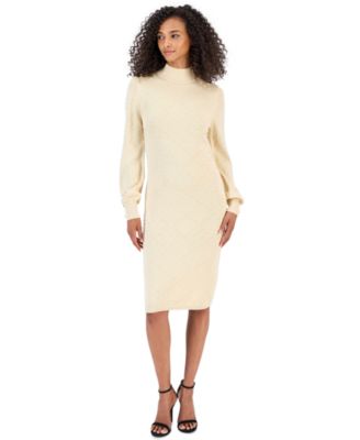 Women's Embellished Mock-Neck Long-Sleeve Midi Sweater Dress