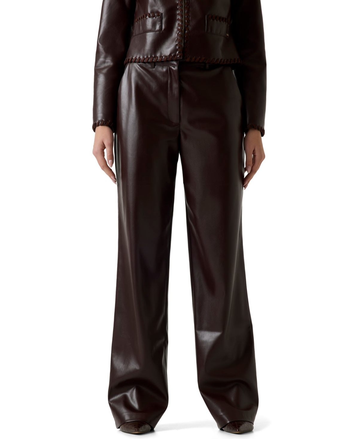Guess Women's Zanita High-Waisted Wide-Leg Faux Leather Pants - Cold Brew