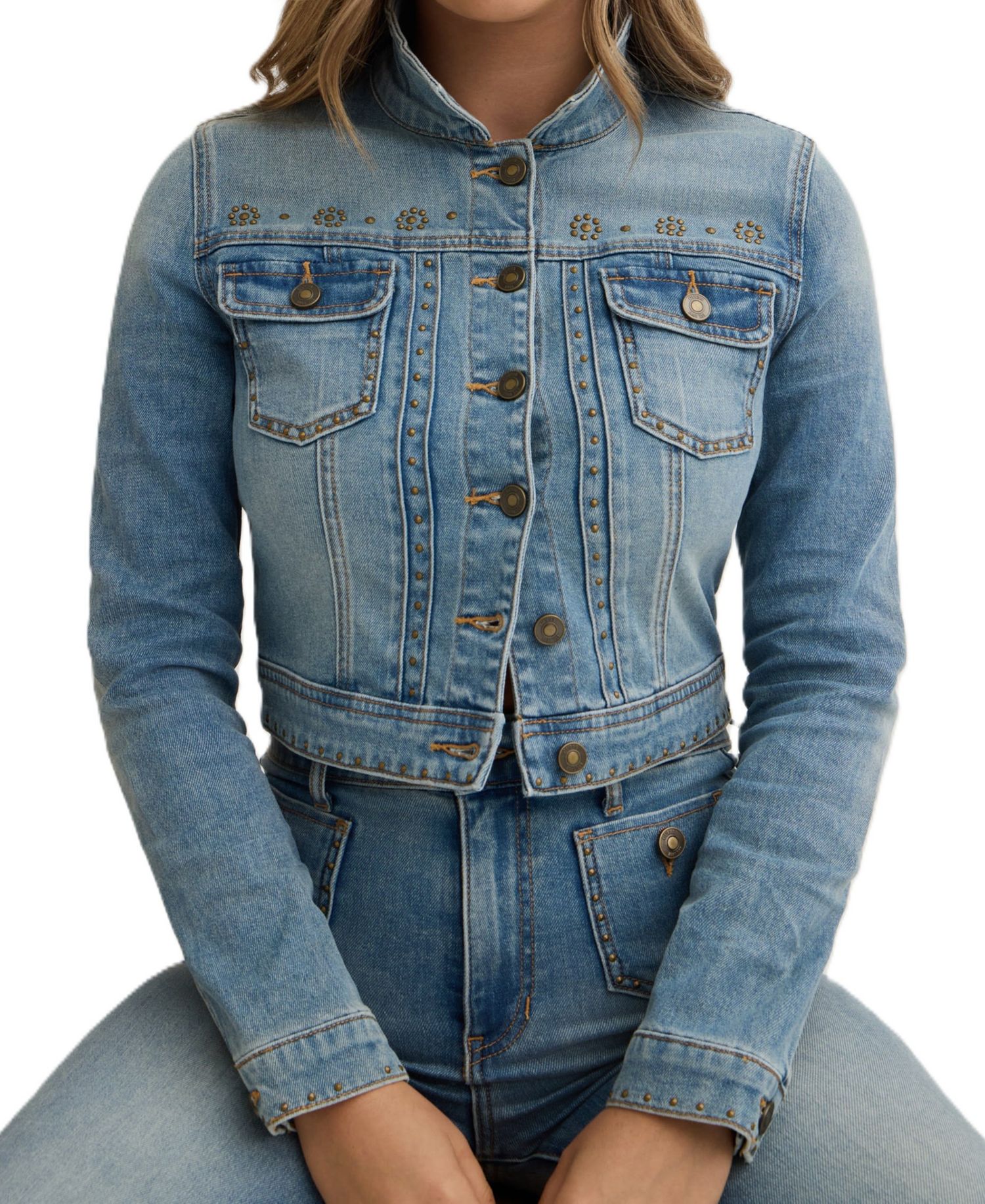 Women's Cropped Studded Denim Jacket
