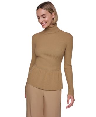 Women's Long-Sleeve Turtleneck Peplum-Hem Sweater