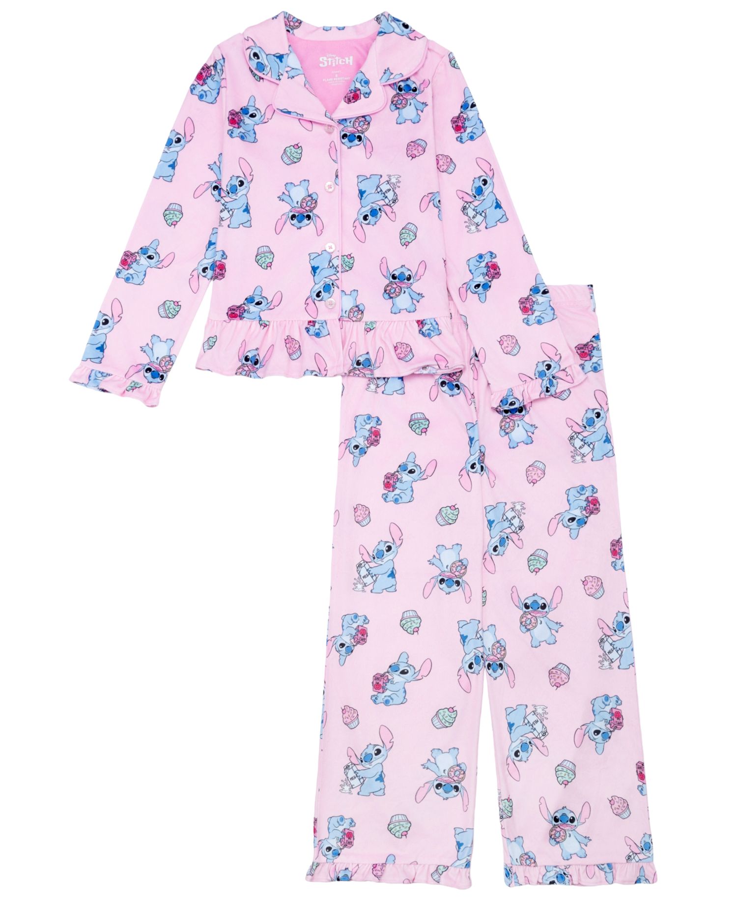 Girls' 4-16 Cupcake Stitch Button-Front Ruffle-Hem Top and Pants, 2-Piece Set