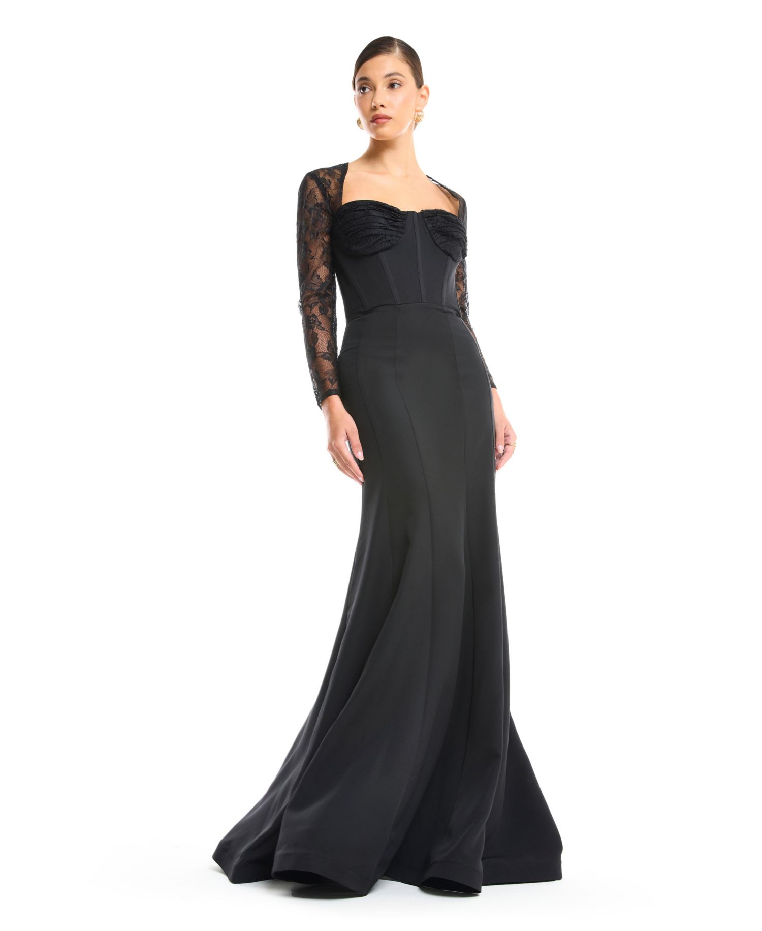 Women's Sweetheart Sheer 3/4-Length Lace Sleeves Mermaid Evening Gown