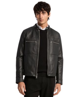 Men's Double Zip Pocket Leather Racer Jacket
