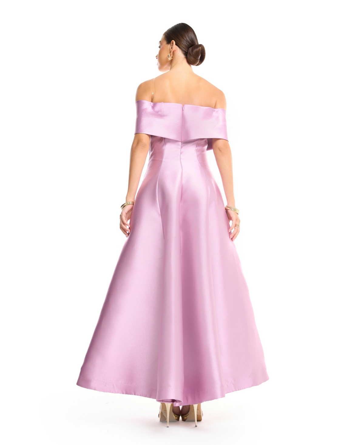 Amri Women's Off-Shoulder Bow Front Tea-Length Midi Dress Satin