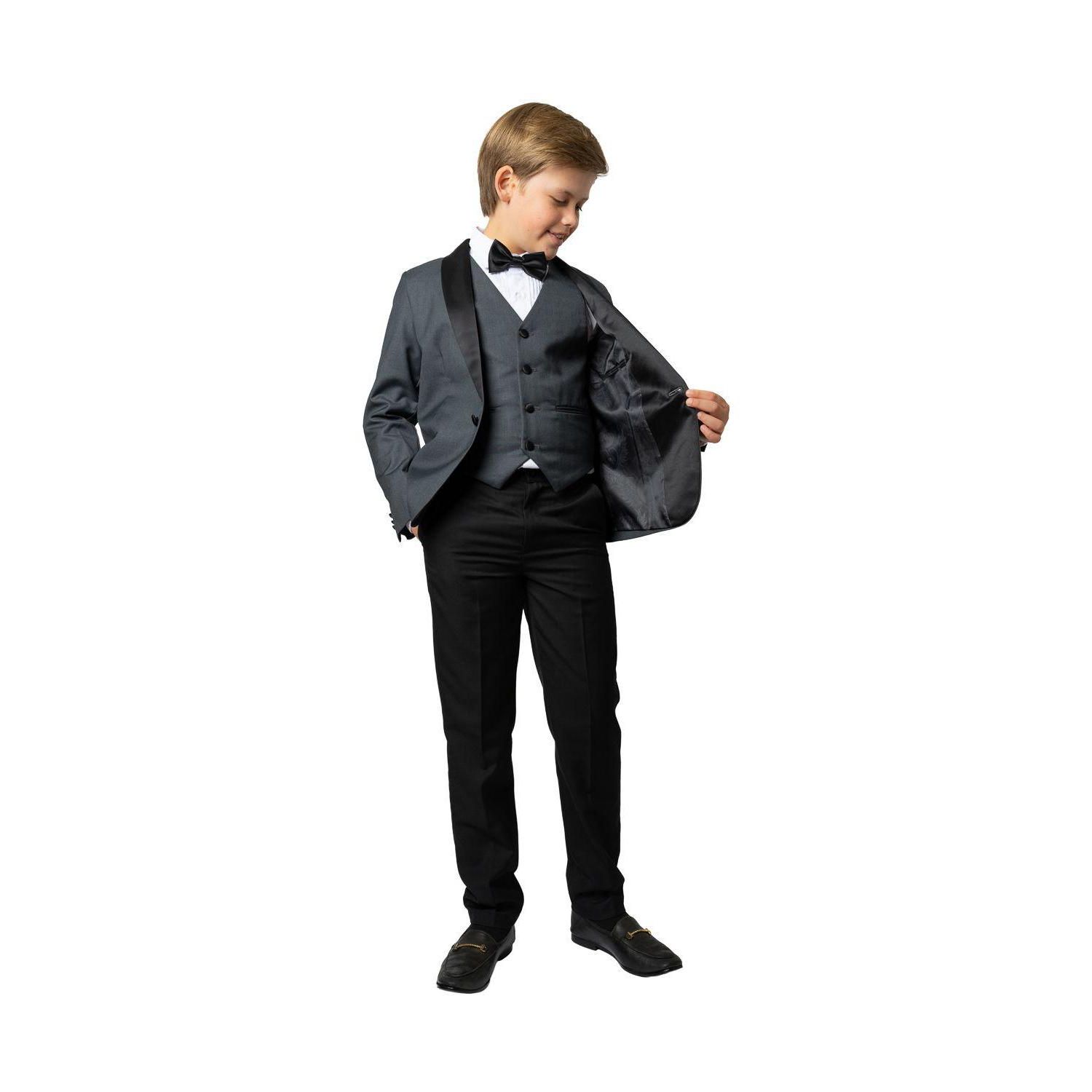 Big Boys Love and Angels Slim Fit 5-Piece Shirt, Bowtie, Jacket, Vest and Pants Tuxedo Set
