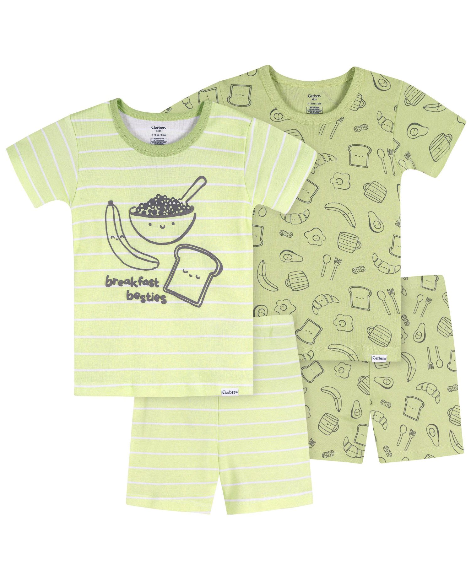 Toddler 12M - 4T Neutral 4-Piece Cotton Pajamas Breakfast