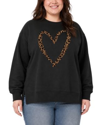 Plus Size Leopard-Print Heart Graphic Long-Sleeve Sweatshirt