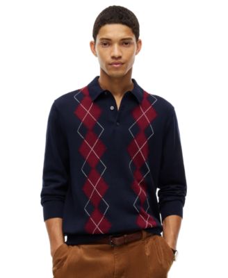Men's Placed Argyle Long-Sleeve Sweater Polo