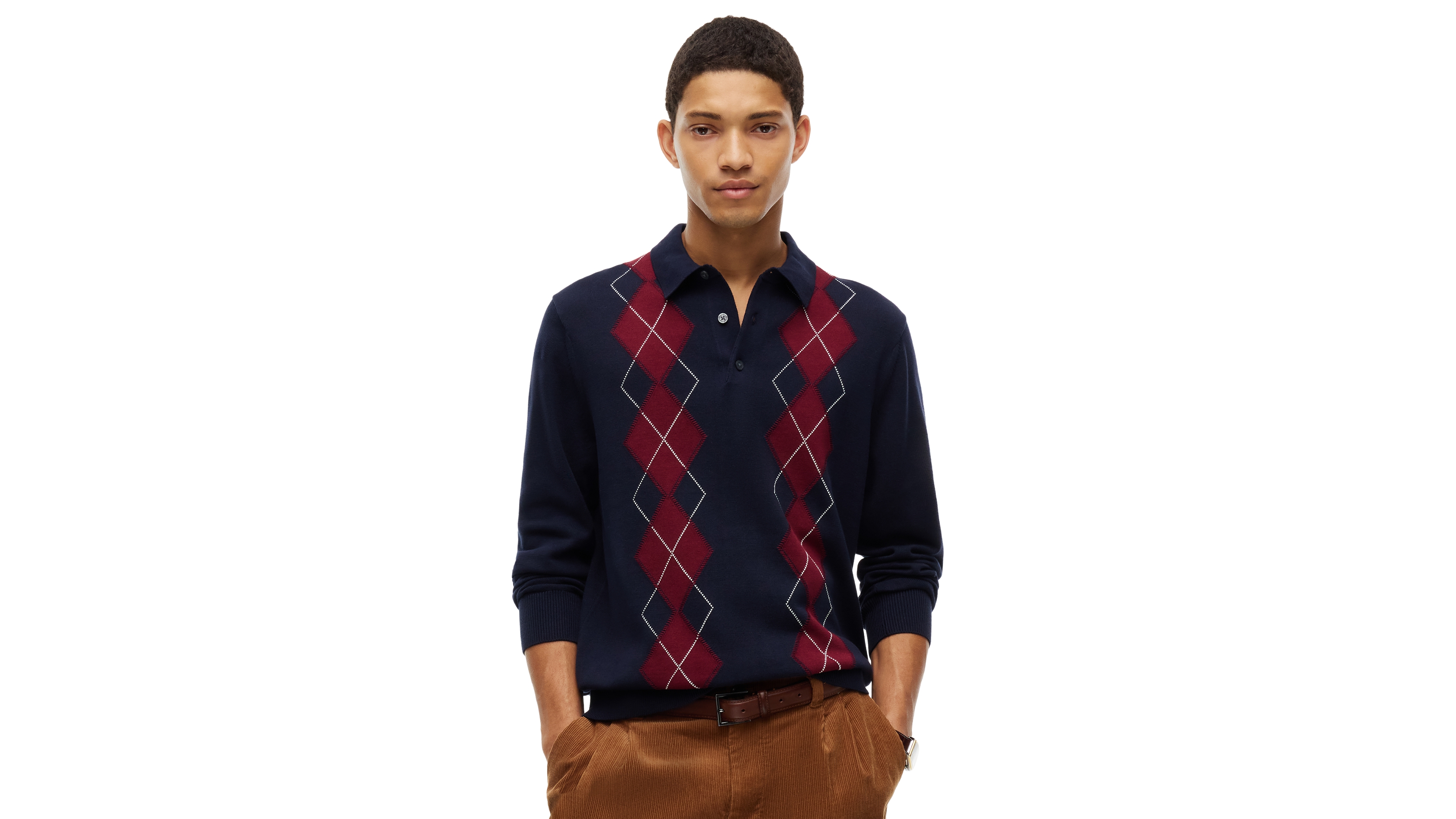 Tommy Hilfiger Men's Placed Argyle Long-Sleeve Polo Shirt