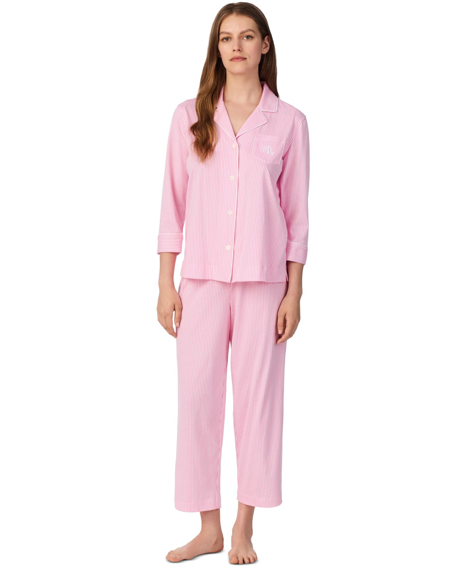 3/4 Sleeve Classic Notch Collar Capri Pajama Set