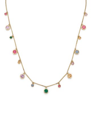 Mini Droplets Multicolored Charms Gold-Tone Stainless Steel Necklace