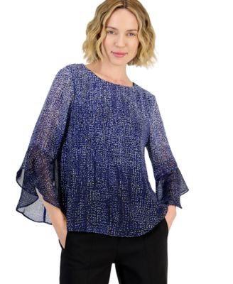 Women's Ombre Dot Print 3/4-Sleeve Ruffle-Cuff Blouse