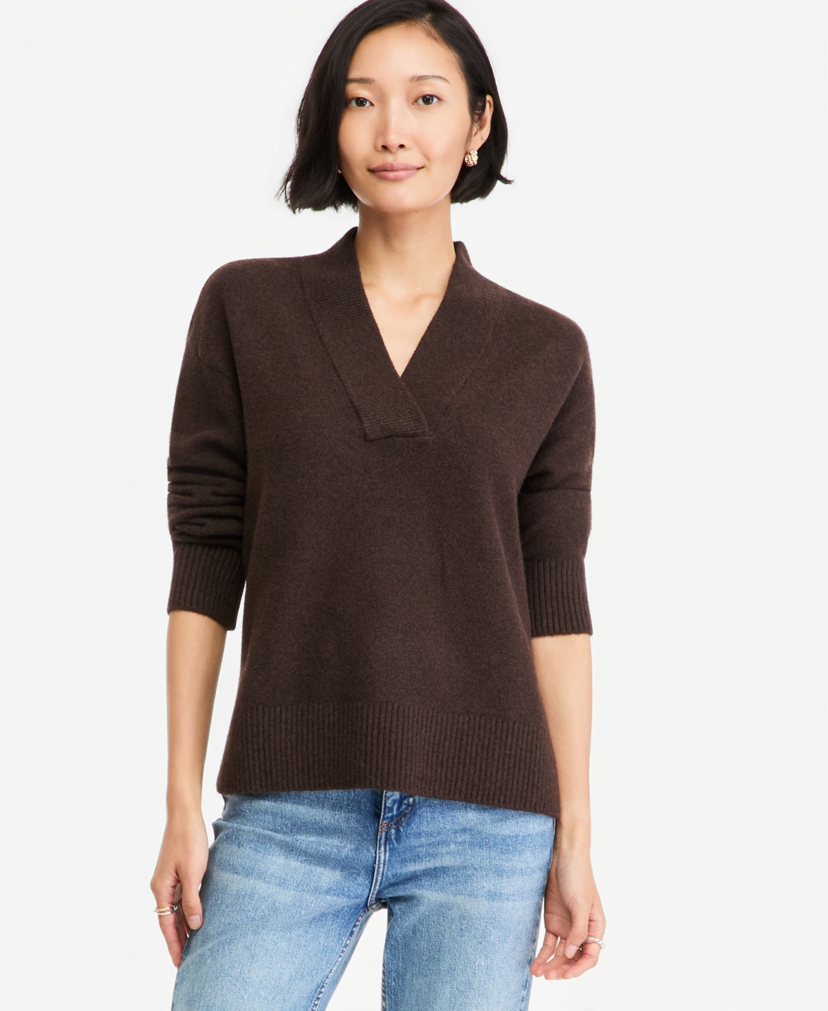 On 34th Women's Long-Sleeve Overlap V-Neck Sweater, Macy's Exclusive - Ganache Heather