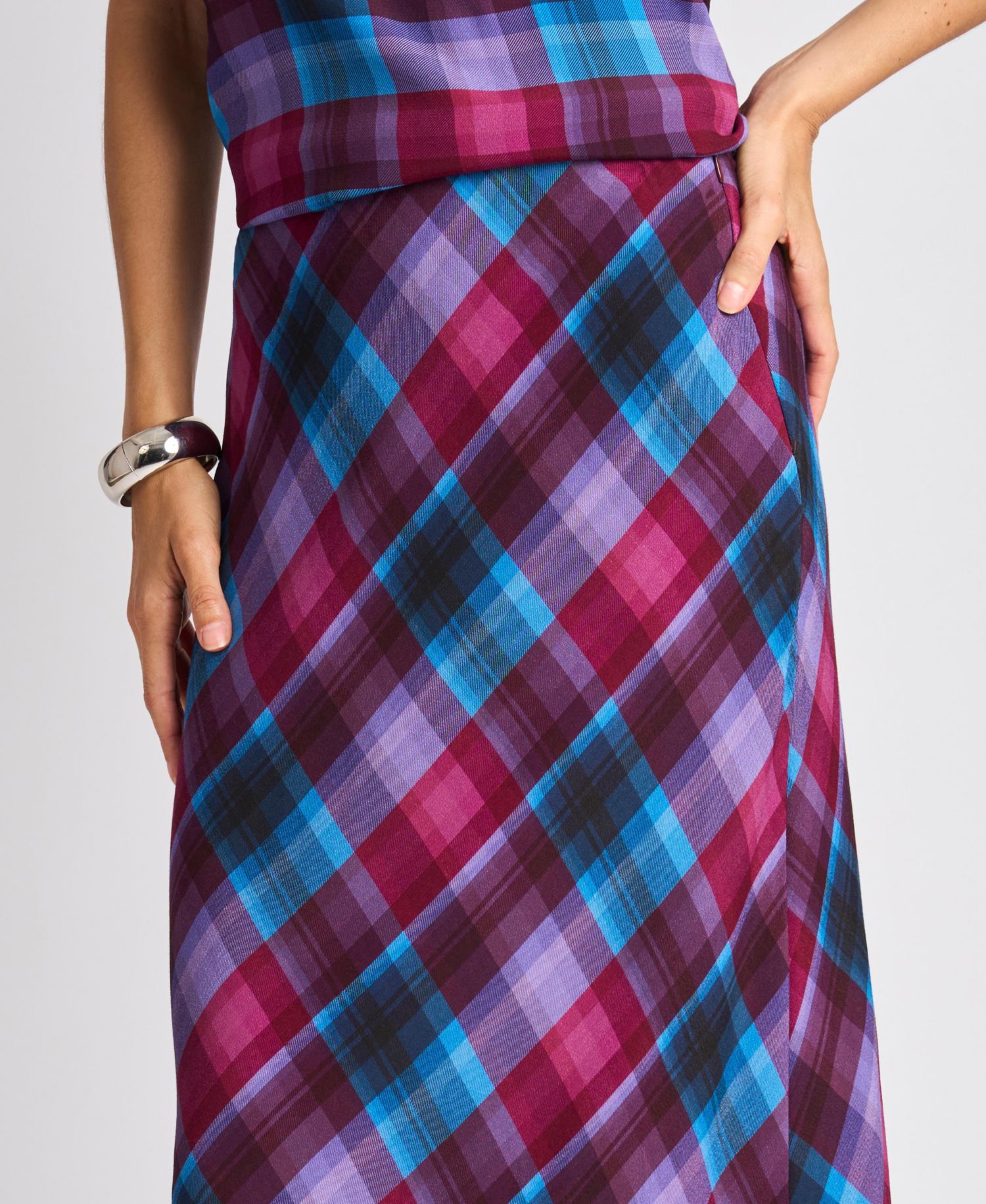 Women's Bias Plaid A-Line Maxi Skirt
