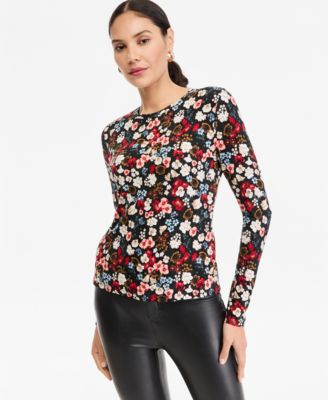Women's Floral-Print Long-Sleeve T-Shirt