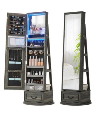360&deg; Rotating Jewelry Armoire with Full-Length Mirror