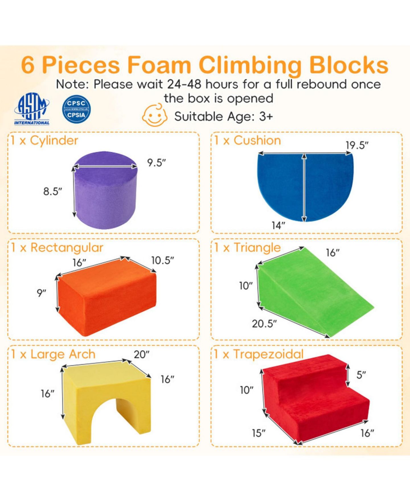 Детские конструкторы SUGIFT Soft Foam Climbing Block 6-Piece Play Set, Ages 3+, цвет: Красный — фото 4