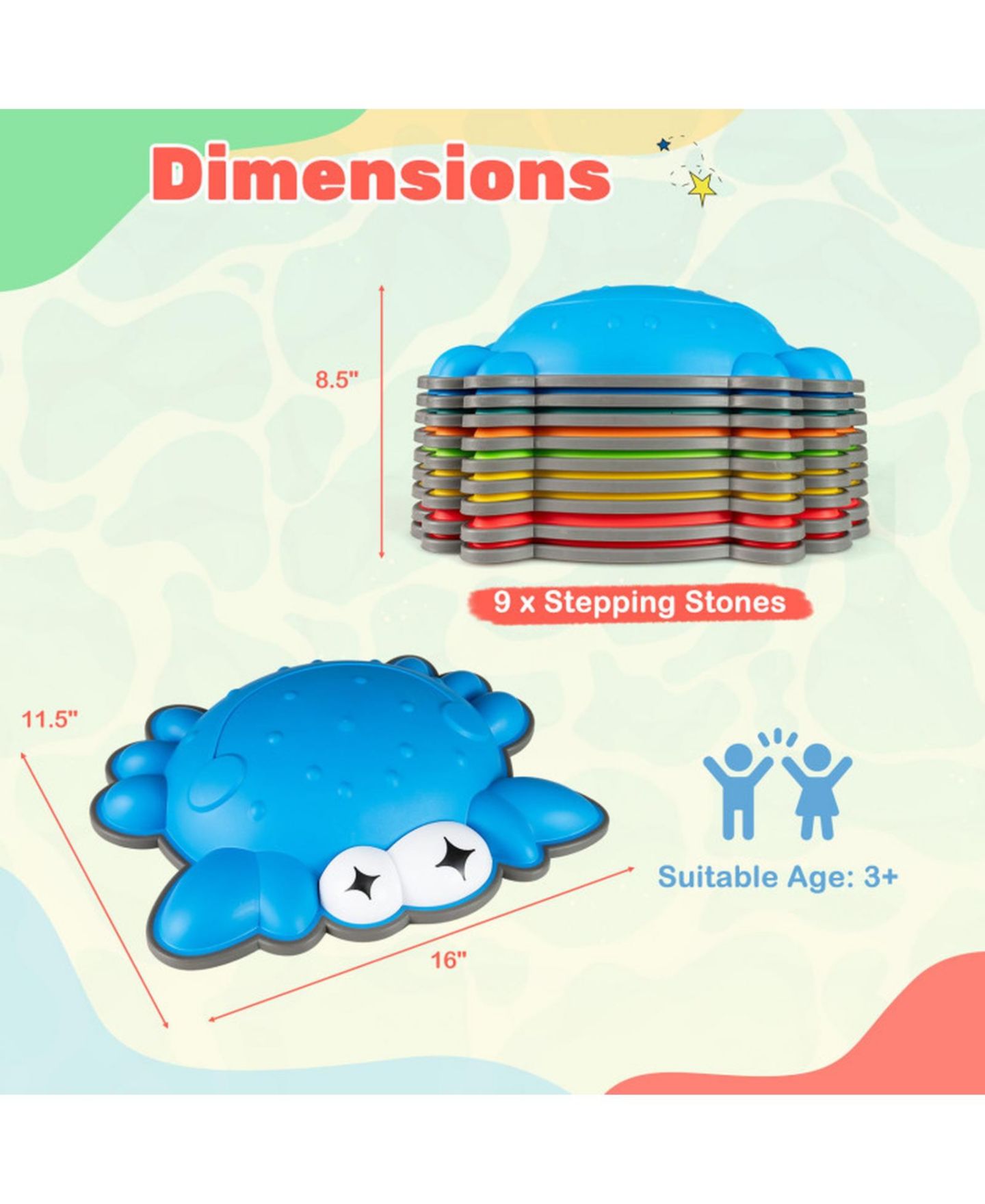 Детские игрушки SUGIFT 9-Piece Non-Slip Balance Stepping Stones, 16" x 11.5", Ages 3+, цвет: Красный — фото 3