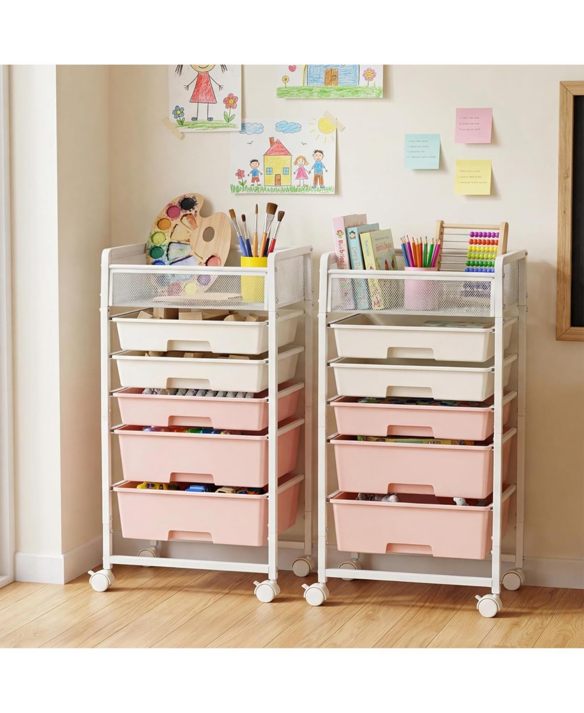 Tribesigns Rolling Craft Cart with 5 Drawers:Art cart organizer and storage on wheels.Utility cart with handles for crafts toys,school supplies
