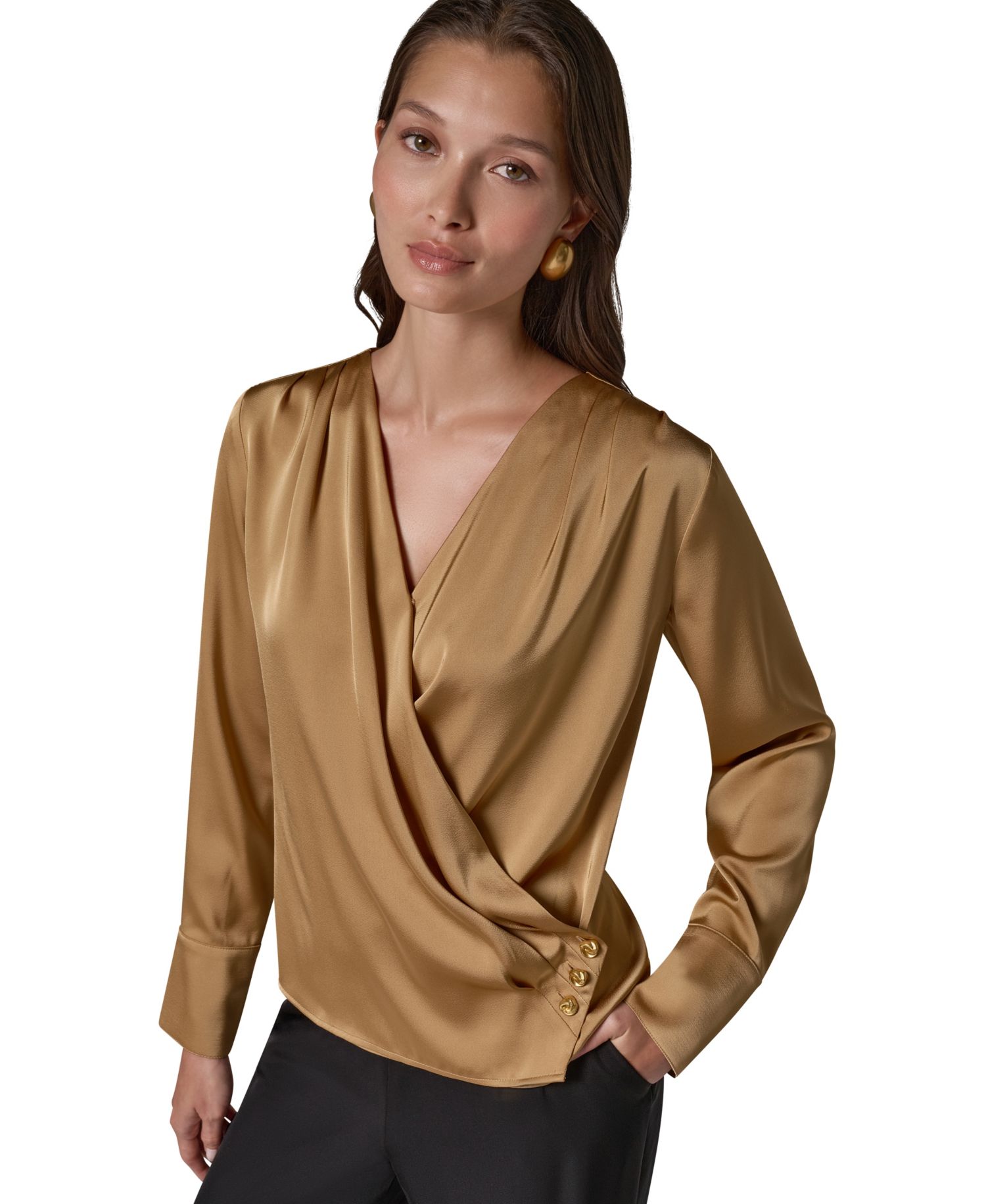 Women's Satin Faux-Wrap Blouse