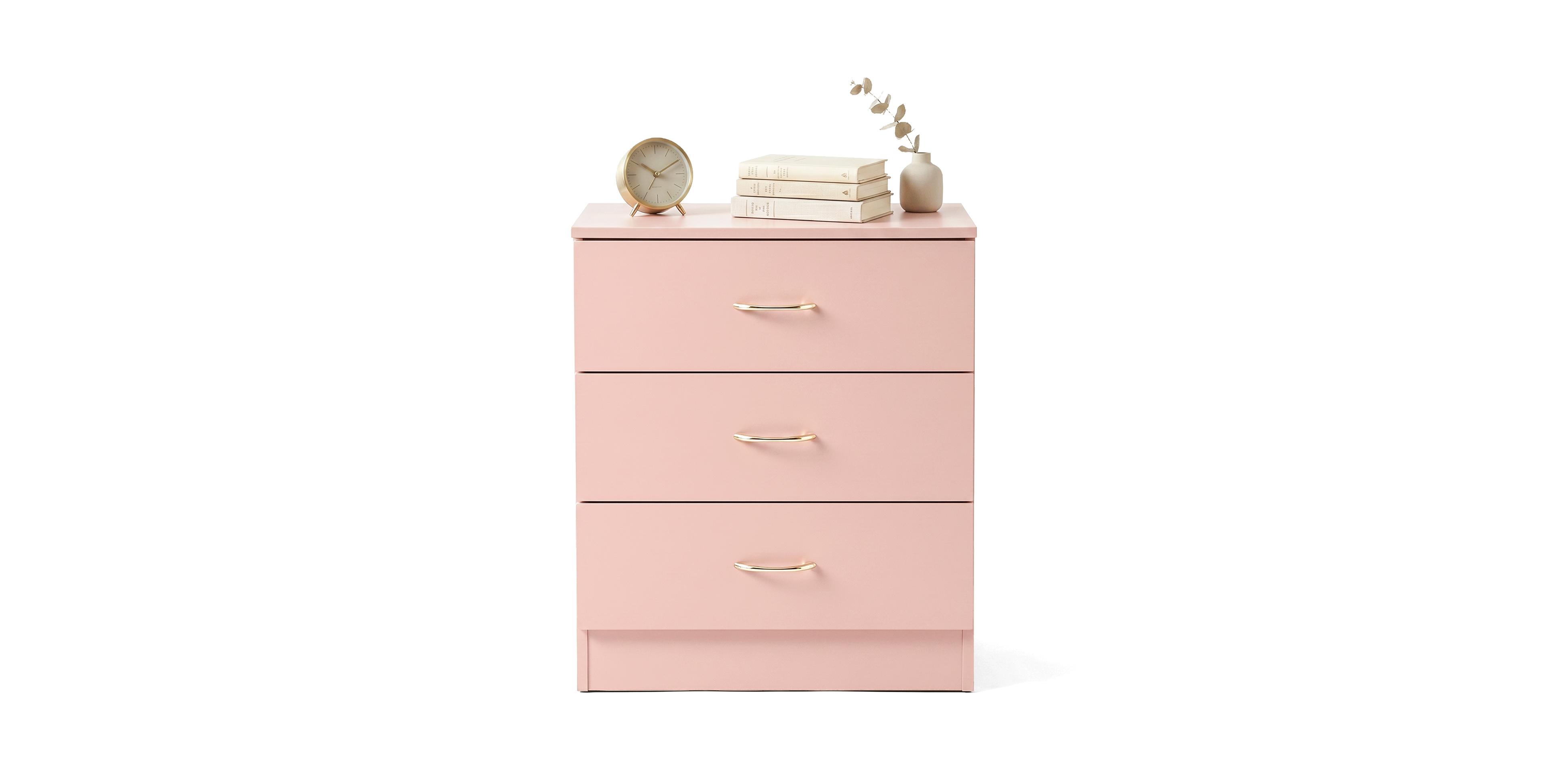 3-Drawer Dresser Chest with Rose Gold Tone Handles for Bedroom