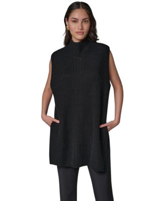 Women's Mock-Neck Sleeveless Ribbed Sweater Tunic