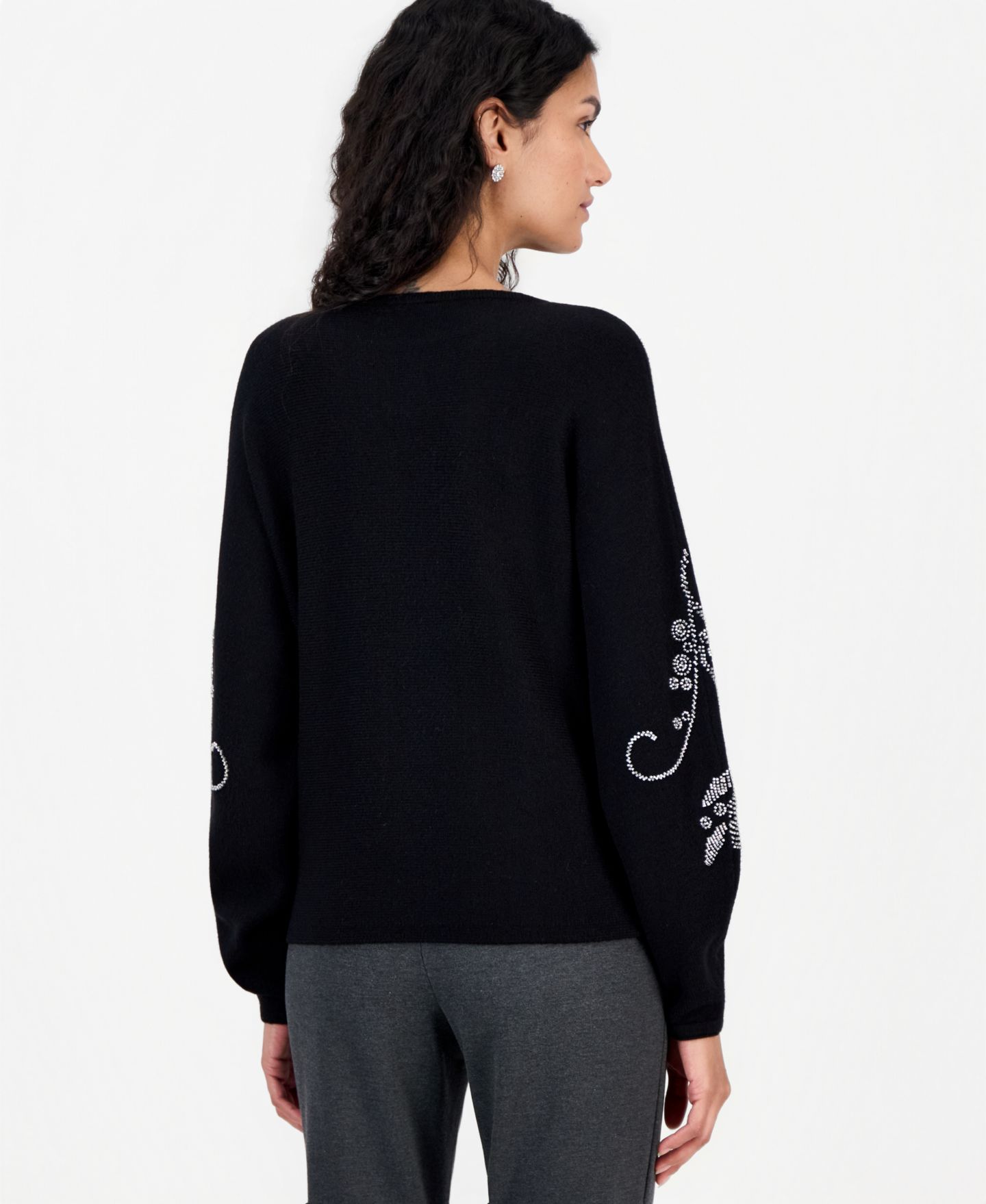 Женский свитер T Tahari Long-Sleeve Dolman with Seed Bead Embellishment, цвет: Чёрный — фото 2