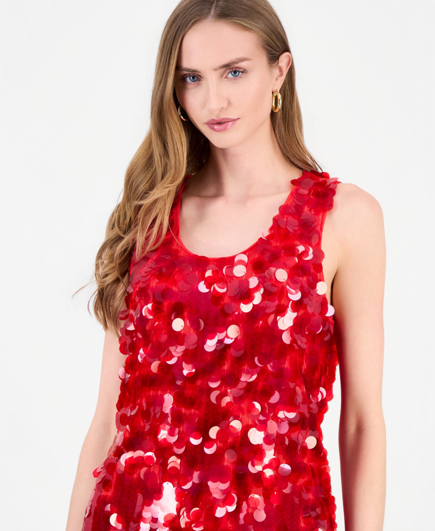 Женский топ T Tahari Scoop Neck Sequin, цвет: Красный бриллиантовый — фото 2